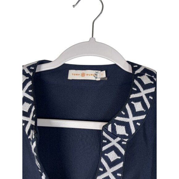 Tory Burch Ariana Tunic V Neck Long Sleeve Blue 2 - Picture 3 of 9